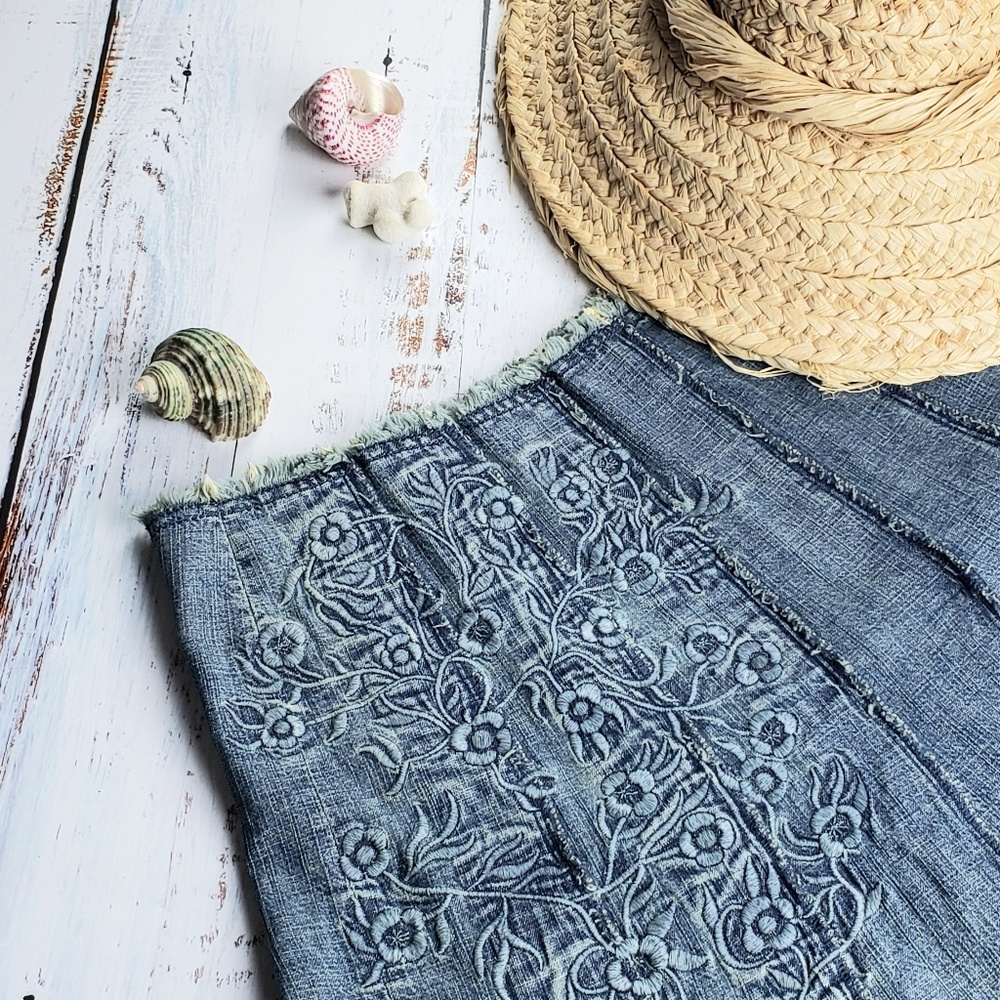 Embroidered Denim Skirt